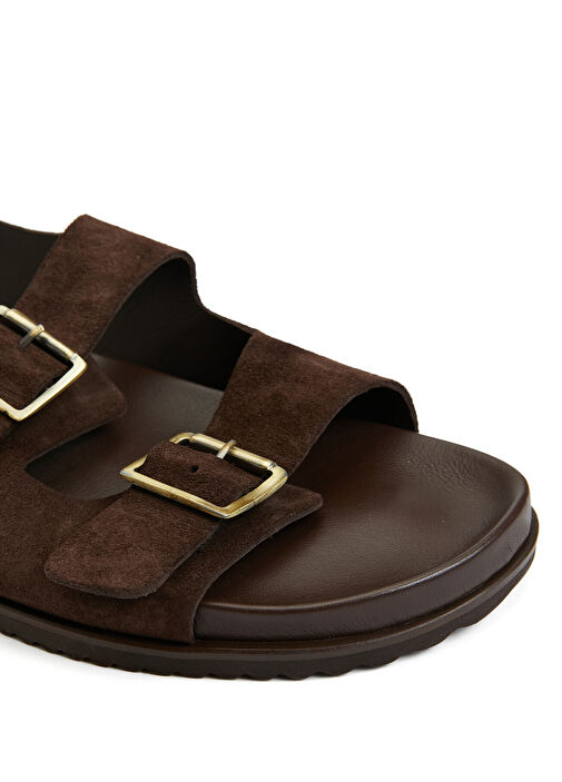 Kahverengi Erkek Deri Sandalet - Görsel 7