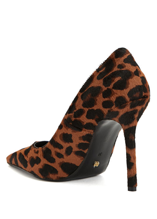 Leopar Desenli Tay Tüyü Topuklu Ayakkabı - Görsel 4