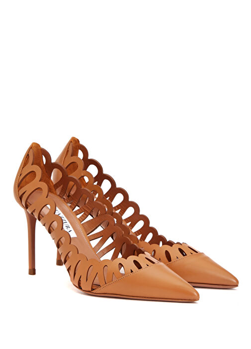 Peep Camel Deri Stiletto - Görsel 3