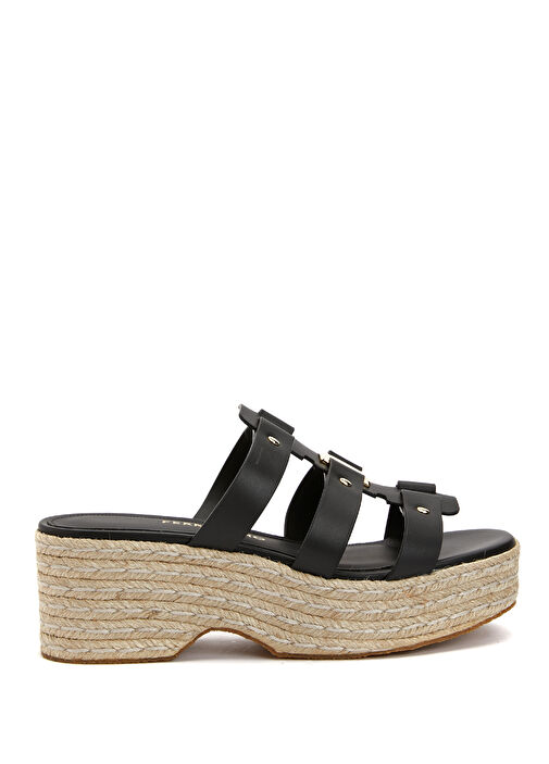 Siyah Logo Tokalı Kadın Deri Terlik - Görsel 2