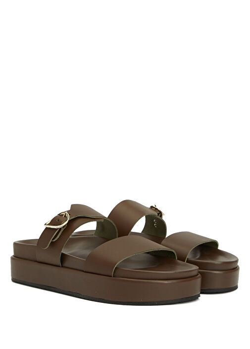 Latria 2Flatform Haki Kadın Deri Terlik - Görsel 3