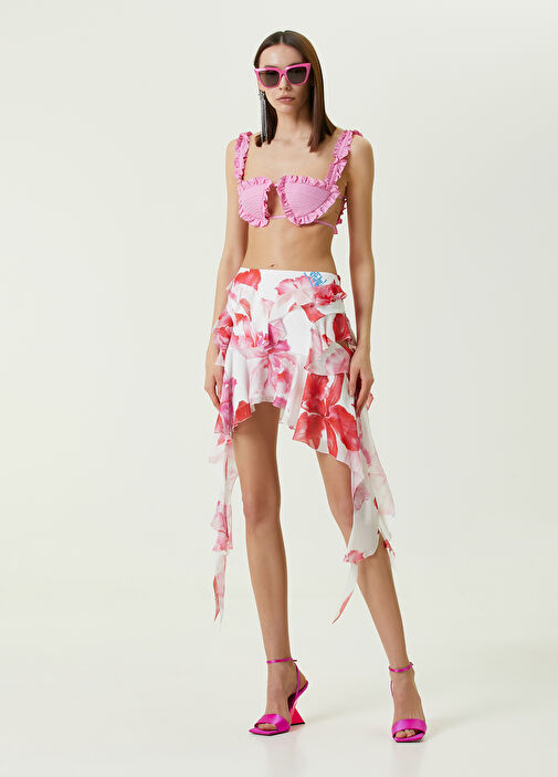 The Attico Pink Floral Ruffled Mini Skirt Multicolor Pink