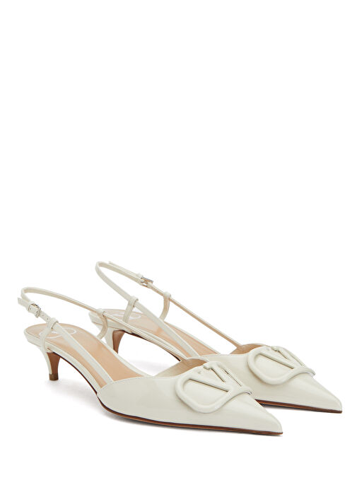 VLogo Ekru Deri Topuklu Ayakkabı - Görsel 3