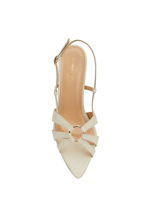 Kırık Beyaz Kadın Deri Sandalet - Görsel 5