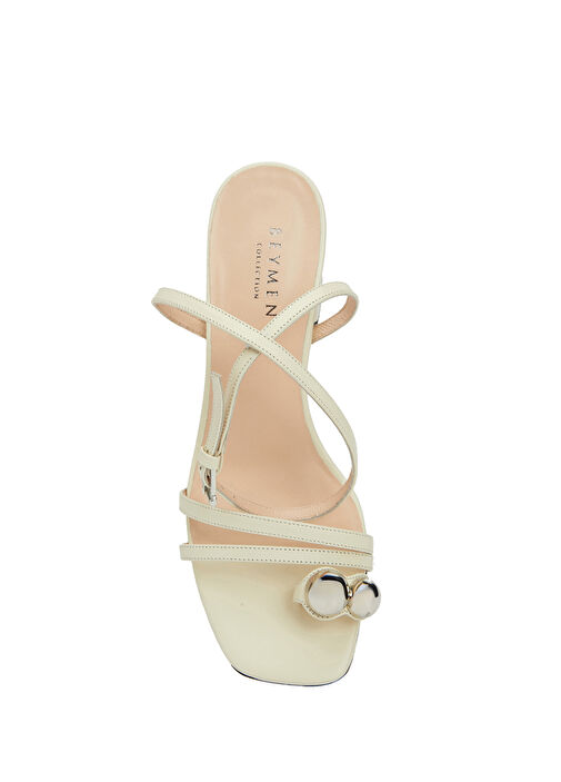 Kırık Beyaz Kadın Deri Sandalet - Görsel 5