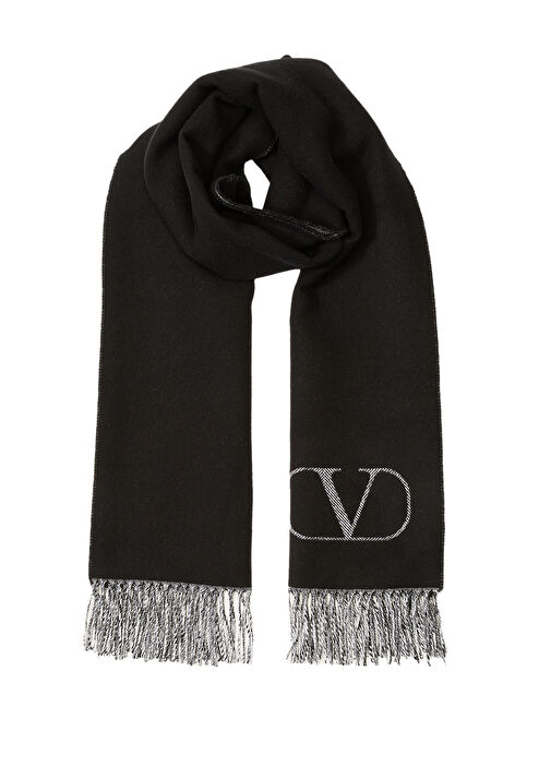 Valentino Garavani Vlogo Black Grey Men'S Wool Scarf