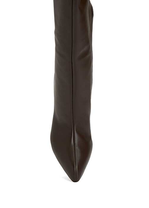 Koyu Kahverengi Kadın Deri Çizme - Görsel 5