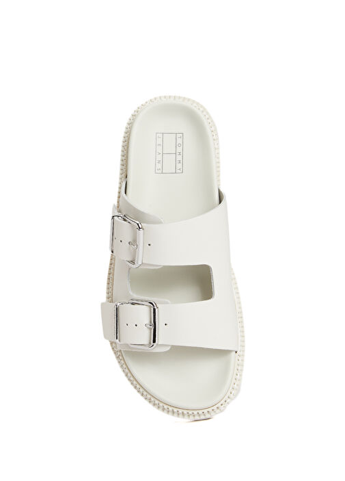 Beyaz Kadın Deri Terlik - Görsel 5