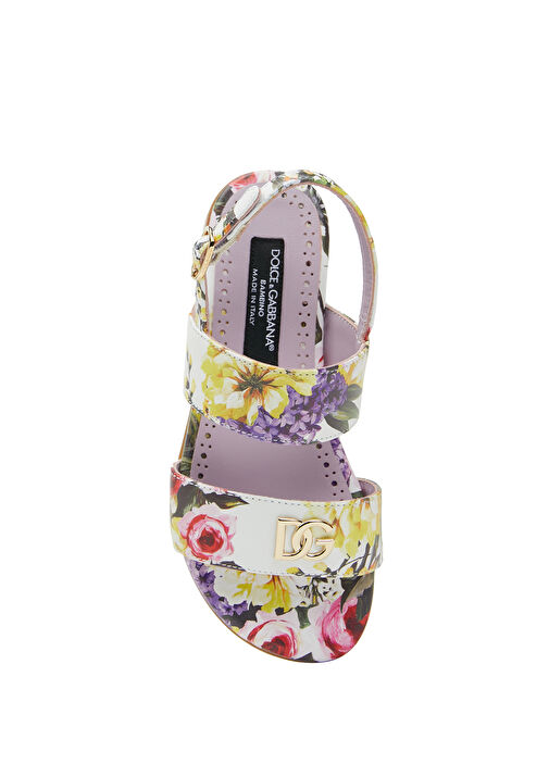 Beyaz Çiçek Desenli Kız Çocuk Deri Sandalet - Görsel 5