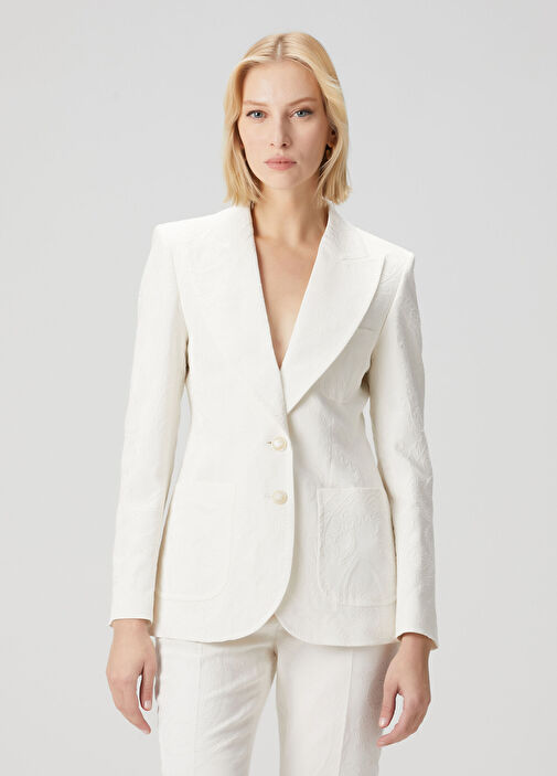 Krem Şal Desenli Ceket