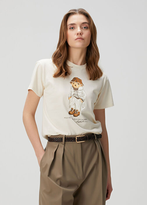 Polo Ralph Lauren Beyaz Kadın Polo Bear Kırık Beyaz T-shirt