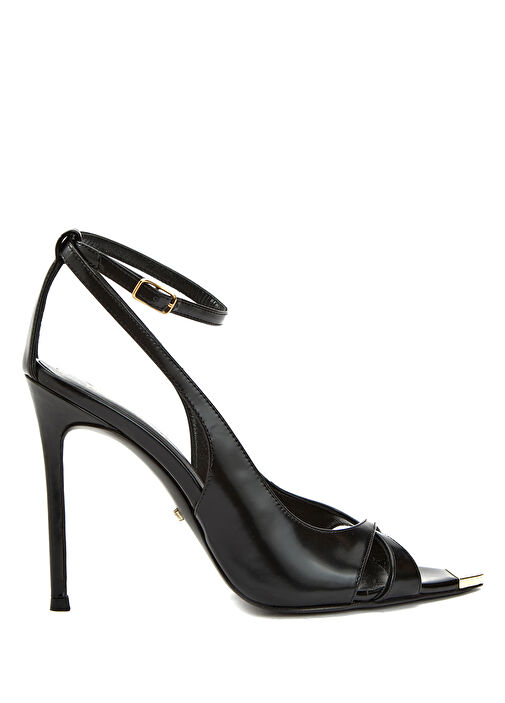 Siyah Aksesuar Detaylı Kadın Deri Sandalet - Görsel 2