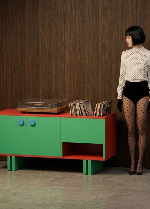 Onn CONCEPT - Vinyl Yeşil Ahşap Plak Dolabı - Yeşil