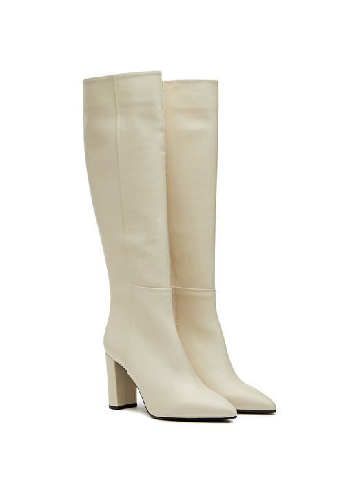 Kırık Beyaz Kroko Desenli Kadın Deri Çizme - Görsel 3