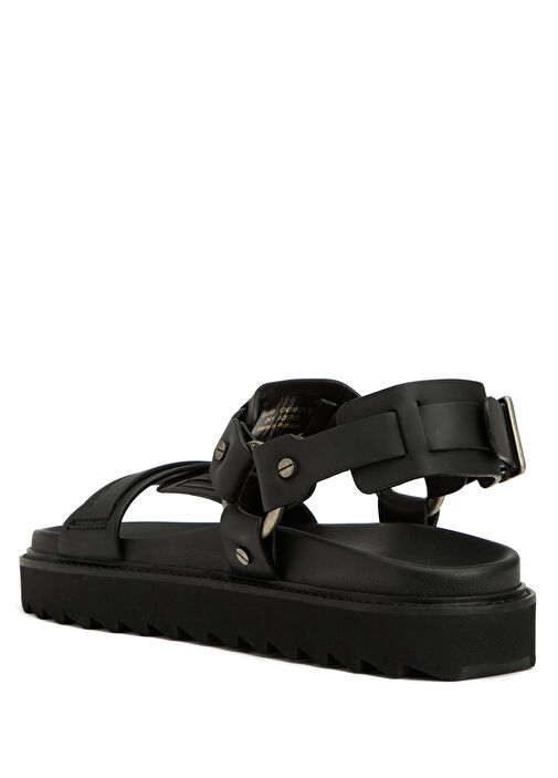 Siyah Logo Detaylı Kadın Deri Sandalet - Görsel 4