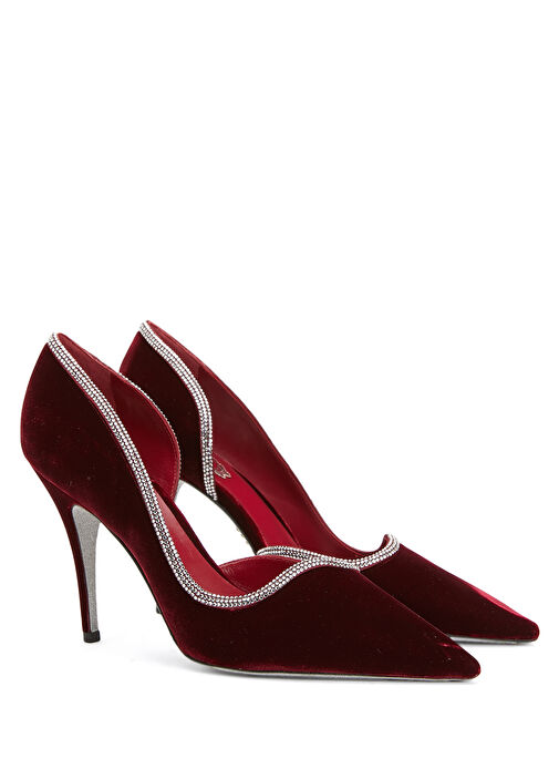 Bordo Kadife Stiletto - Görsel 3
