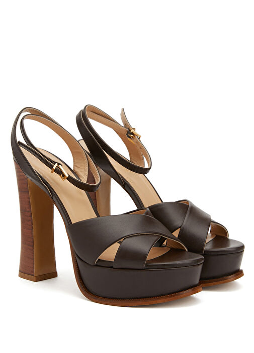 Kahverengi Kadın Deri Sandalet - Görsel 3