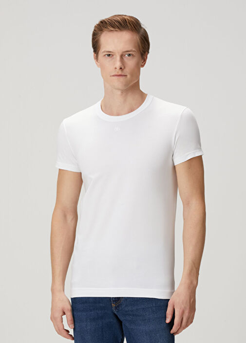 Beyaz Logo Nakışlı T-shirt