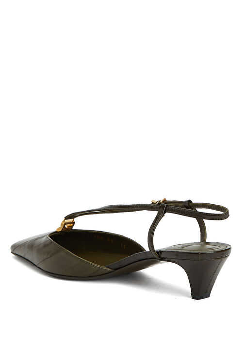 Haki Logo Detaylı Deri Topuklu Ayakkabı - Görsel 4