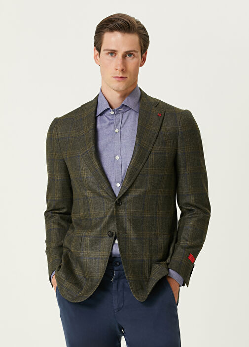 Green Isaia Green Men Green Plaid Patterned Wool Jacket 1530532 Beymen