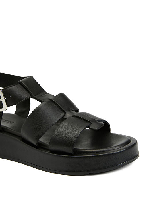 Siyah Kadın Deri Sandalet - Görsel 7