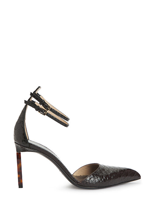 Koyu Kahverengi Deri Topuklu Ayakkabı - Görsel 2