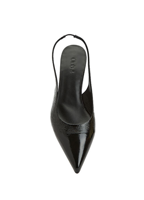 Siyah Deri Topuklu Ayakkabı - Görsel 5