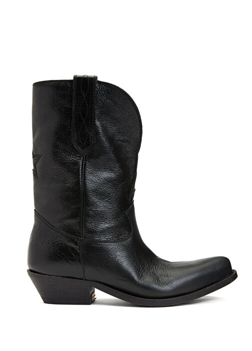 Low Wish Star Siyah Dikişli Kadın Deri Bot - Görsel 2