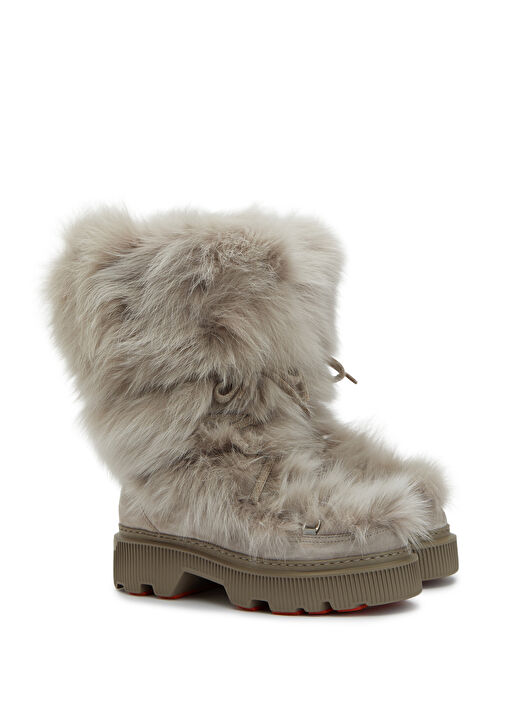 Bej Shearling Dokulu Kadın Süet Kar Botu - Görsel 3