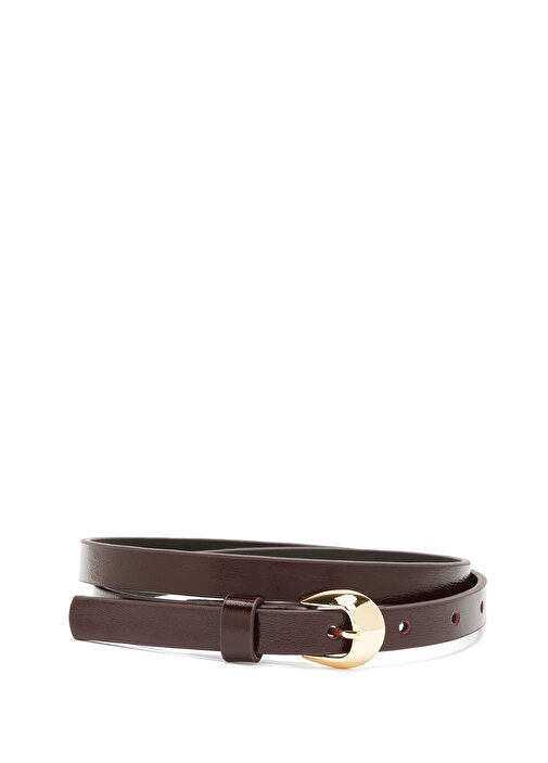 Bordo Bombe Tokalı Kadın İnce Deri Kemer