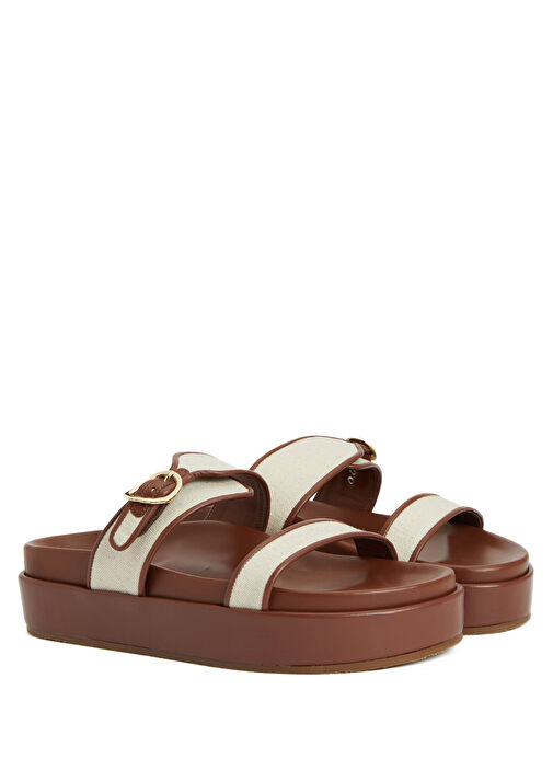 Tria 2 Platform Bej Kahve Kadın Kanvas Terlik - Görsel 3