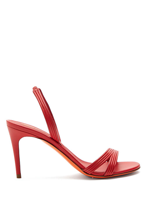 Kırmızı Bantlı Kadın Deri Sandalet - Görsel 2