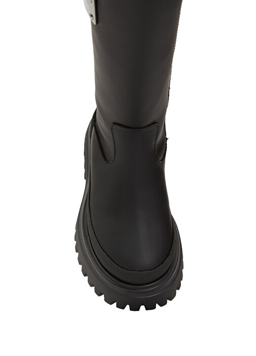 Siyah Logolu Kız Çocuk Deri Bot - Görsel 5