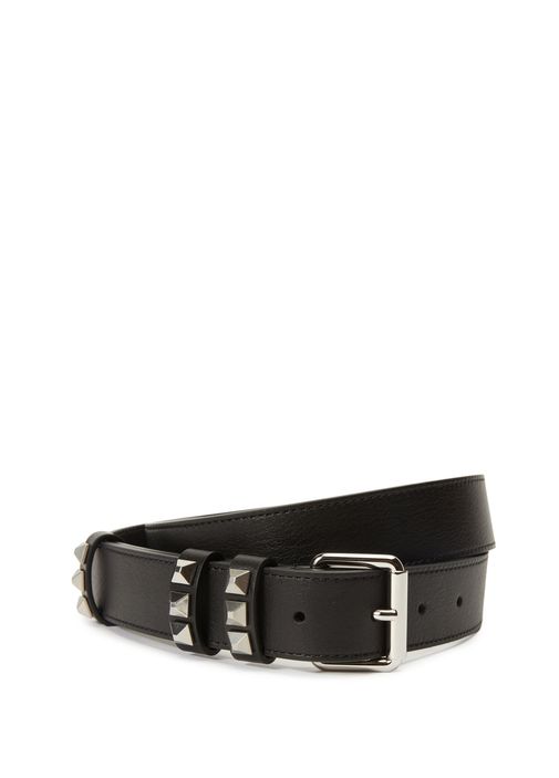 Valentino Garavani Black Leather Belt Strap with Metal Stud Valentino Garavani Leather studded belt | The Fashion Square main image 2