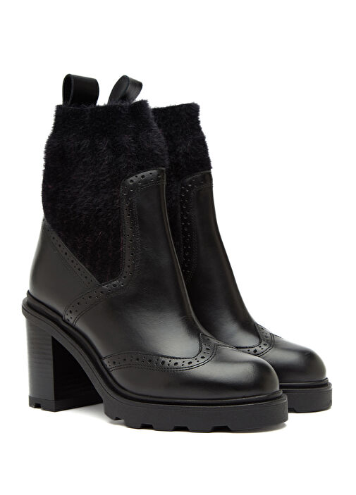 Siyah Triko Detaylı Kadın Deri Bot - Görsel 3