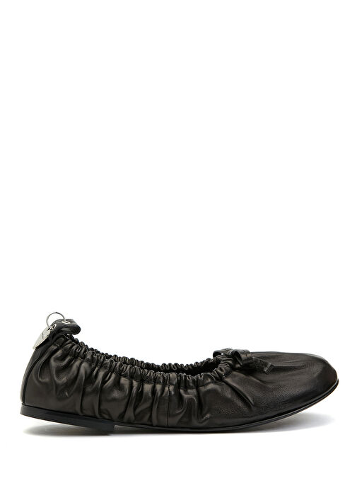 Siyah Fiyonk Detaylı Deri Babet - Görsel 2