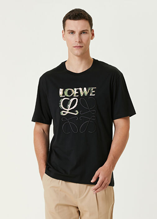 Multicolor Black Loewe Multicolor Black Men Black Logo Embroidered T shirt 1529663 Beymen