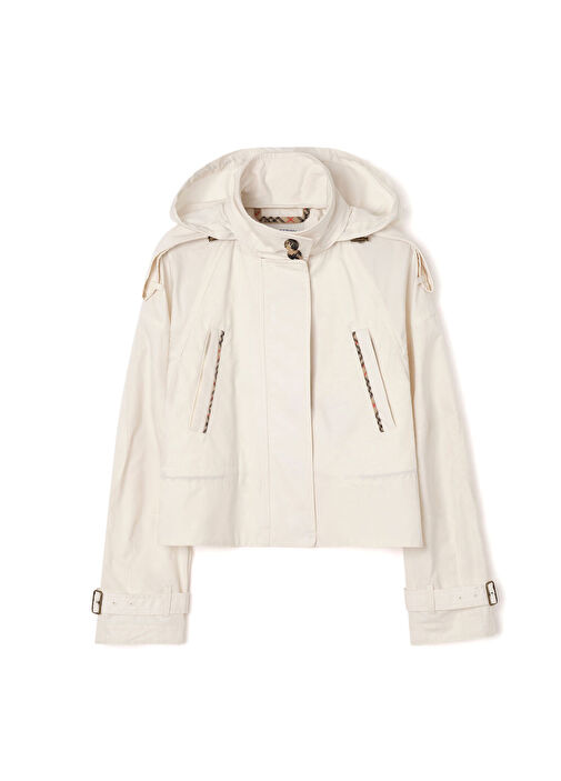 Burberry Beyaz Kadın Cropped Ladymoor Beyaz Kapüşonlu Kadın Ceket