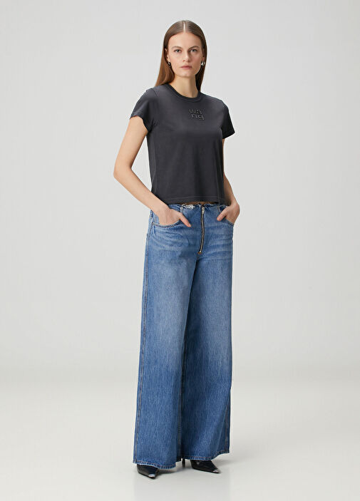 T by Alexander Wang Siyah Kadın Antrasit Hotfix Logolu T-shirt