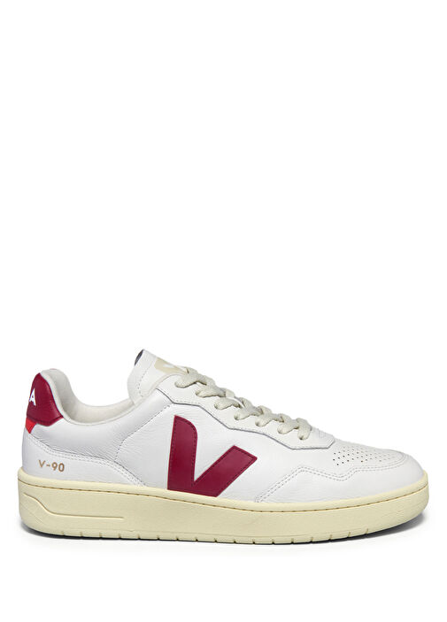 V-90 Beyaz Bordo Erkek Deri Sneaker - Görsel 2