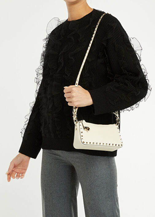 VALENTINO GARAVANI ショルダーバッグ ROCKSTUD Valentino Garavani - Rockstud Krem Kadın Deri Çanta - Krem