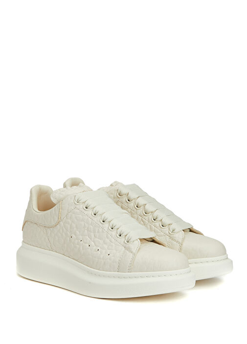 Oversized Krem Kadın Deri Sneaker - Görsel 3