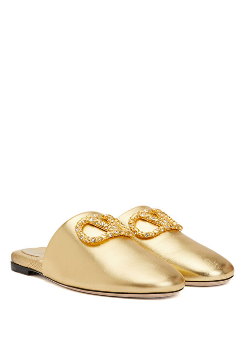 VLogo Signature Gold Kadın Deri Terlik - Görsel 3