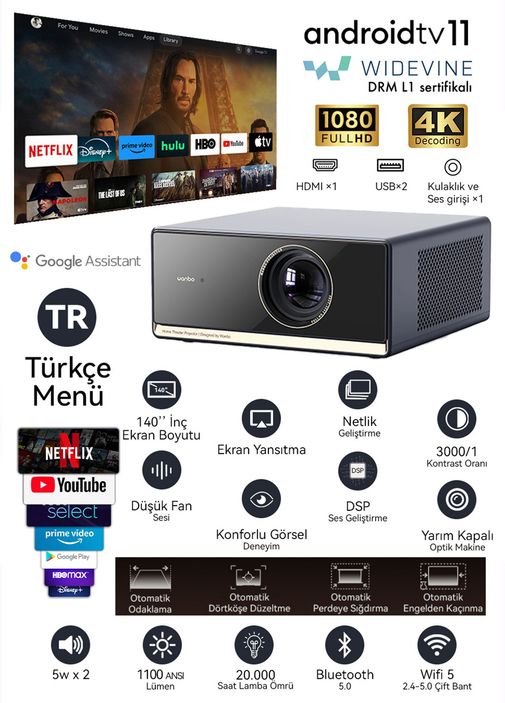 Wanbo - X5 Pro Siyah Projeksiyon Cihazı - Siyah
