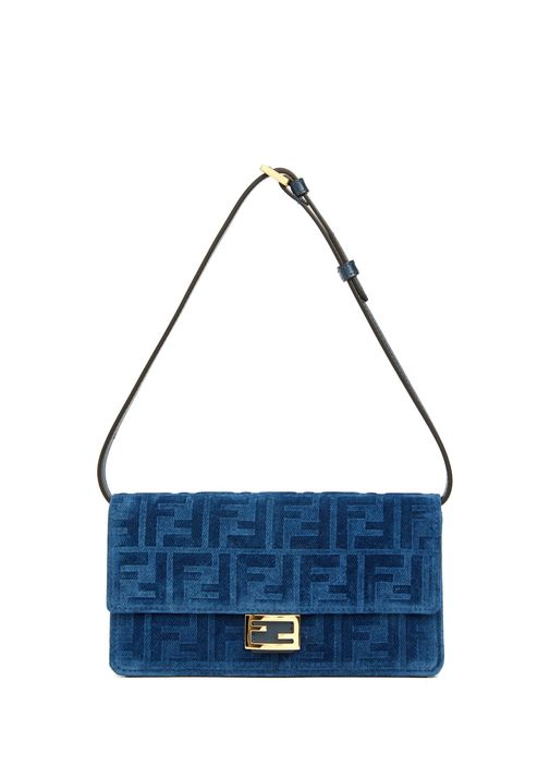 Fendi Mavi Kadın Woc Mavi Logo Jakarlı Kadın Kadife Çanta 1896817