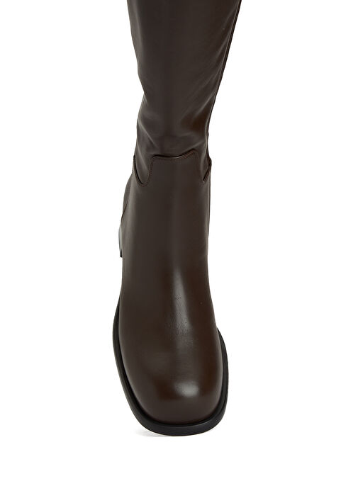Koyu Kahverengi Kadın Deri Çizme - Görsel 5