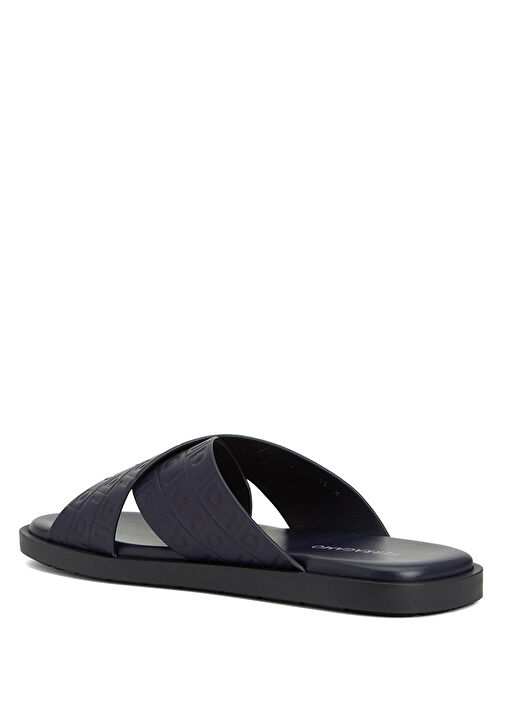 Lacivert Logo Motifli Erkek Deri Terlik - Görsel 4