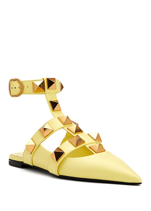 Roman Stud Sarı Kadın Deri Sandalet - Görsel 3