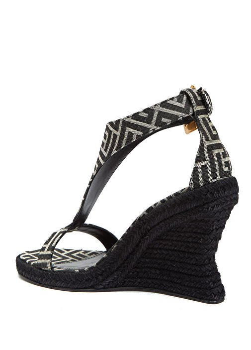 Siyah Beyaz Logo Desenli Kadın Espadril - Görsel 4