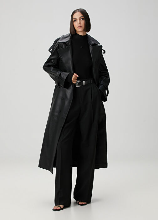 Siyah Bol Paça Yün Pantolon - Görsel 2